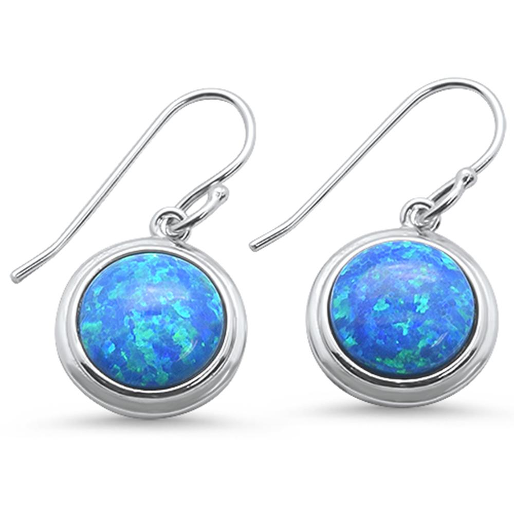 Sterling Silver Round Blue Opal Earrings