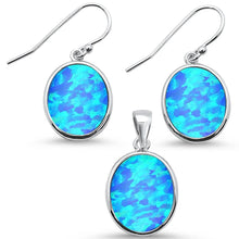 Load image into Gallery viewer, Sterling Silver Oval Blue Opal Earrings And Pendant Set