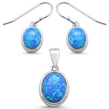Sterling Silver Oval Blue Opal Earrings And Pendant Set