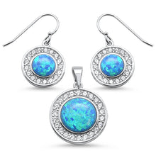 Load image into Gallery viewer, Sterling Silver Round Blue Opal And Cubic Zirconia Earrings And Pendant Set