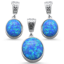 Load image into Gallery viewer, Sterling Silver Oval Blue Opal Design Earrings And Pendant Set