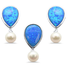 Load image into Gallery viewer, Sterling Silver Blue Opal And Mother Pearl Pendant And Earrings Set