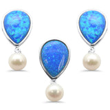 Sterling Silver Blue Opal And Mother Pearl Pendant And Earrings Set