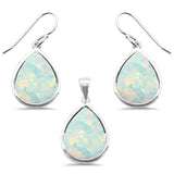 Sterling Silver Pear White Opal Pendant and Earring Set