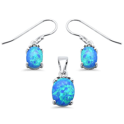 Sterling Silver Pear Shape Blue Opal And Amethyst Pendant And Earring Set