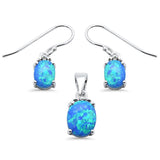 Sterling Silver Pear Shape Blue Opal And Amethyst Pendant And Earring Set