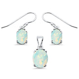 Sterling Silver Oval White Opal Pendant and Earring Set
