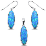 Sterling Silver New Blue Opal Pendant And Earrings Set