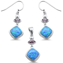 Load image into Gallery viewer, Sterling Silver Cushion Cut Blue Opal And Amethyst Pendant And Earrings Set