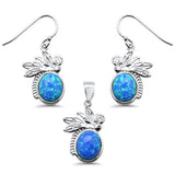 Sterling Silver Natural Larimar And Cubic Zirconia Pendant And Earring Set