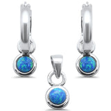 Sterling Silver Blue Opal Dangling Pendant And Earrings Set