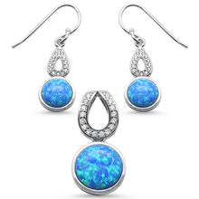 Load image into Gallery viewer, Sterling Silver Blue Opal And Cubic Zirconia Dangling Earrings And Pendant Set
