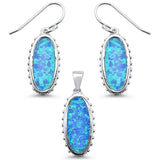 Sterling Silver New Oval Blue Opal Pendant And Earring Set