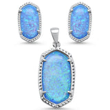 Sterling Silver New Blue Opal Pendant And Earring Set