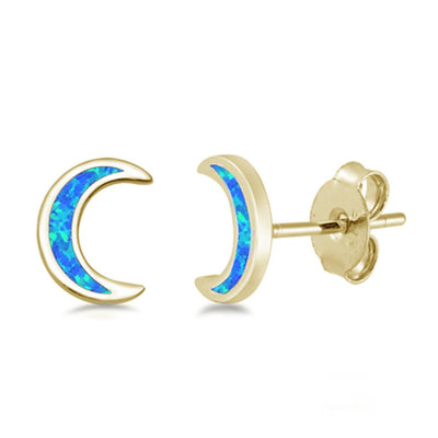 Sterling Silver Yellow Gold Plated Blue Opal Moon Earrings