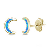 Sterling Silver Yellow Gold Plated Blue Opal Moon Earrings