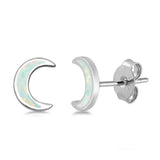 Sterling Silver White Opal Moon Earrings