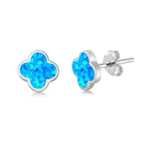 Sterling Silver Blue Opal Clover Flower Earrings