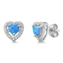 Load image into Gallery viewer, Sterling Silver  Blue Opal Heart Earrings