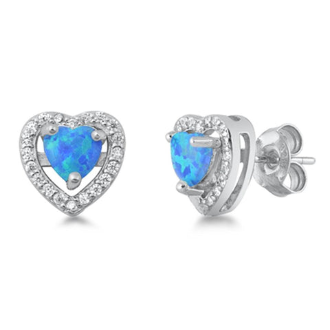 Sterling Silver  Blue Opal Heart Earrings
