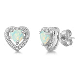 Sterling Silver White Opal Heart Earrings