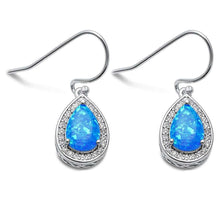 Load image into Gallery viewer, Sterling Silver Pear Shape Blue Opal &amp; Cubic Zirconia Earrings