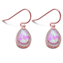 Load image into Gallery viewer, Sterling Silver Rose Gold Plated Pear Shape Pink Opal &amp; Cubic Zirconia Earrings