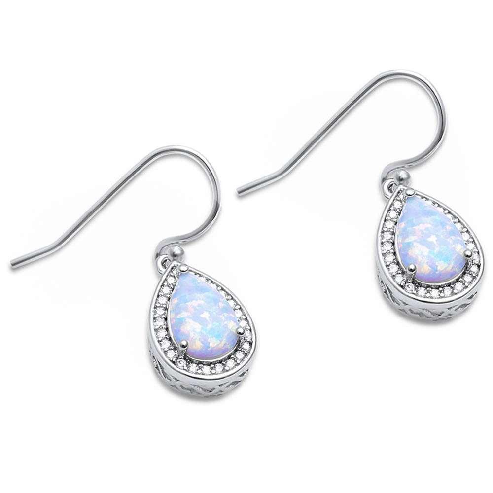 Sterling Silver Pear Shape White Opal & Cubic Zirconia Earrings