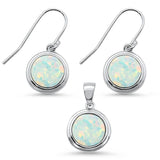 Sterling Silver Round White Opal Pendant And Earring Set
