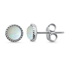 Load image into Gallery viewer, Sterling Silver Round Braided Milgrain White Opal Stud Earrings