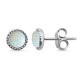 Sterling Silver Round Braided Milgrain White Opal Stud Earrings