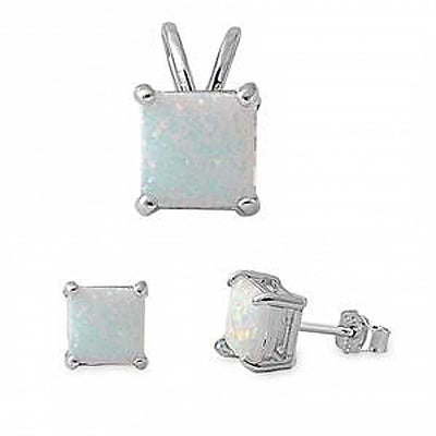 Sterling Silver White Fire Opal Earrings And Pendant Set