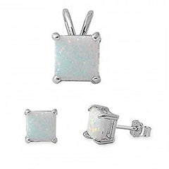 Sterling Silver White Fire Opal Earrings And Pendant Set
