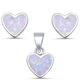 Sterling Silver Lab Created White Opal Heart Shape Earring And Pendant SetAnd Width 8.6mm