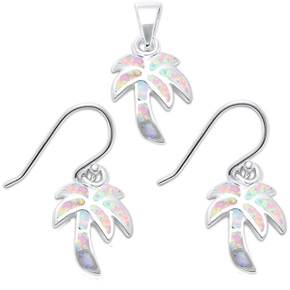 Sterling Silver Cushion Cut White Opal and Cz Earring and Pendant Set