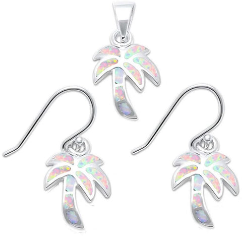 Sterling Silver Cushion Cut White Opal and Cz Earring and Pendant Set
