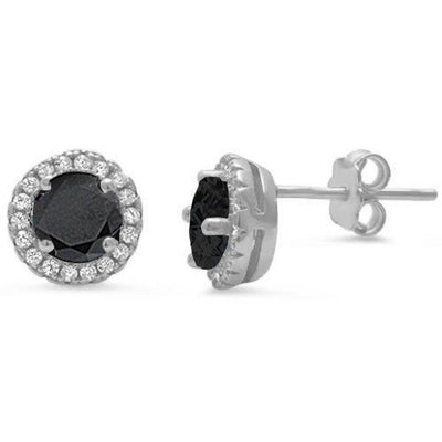 Sterling Silver Halo Black Cubic Zirconia Earrings