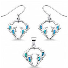 Load image into Gallery viewer, Sterling Silver Blue Opal Dolphin Dangling Earring and Pendant Set