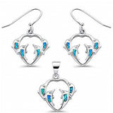 Sterling Silver Blue Opal Dolphin Dangling Earring and Pendant Set