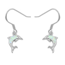 Load image into Gallery viewer, Sterling Silver White Opal Dolphin Dangle Earring