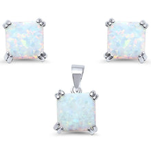 Load image into Gallery viewer, Sterling Silver White Opal Cushion Cut Earring And Pendant Set