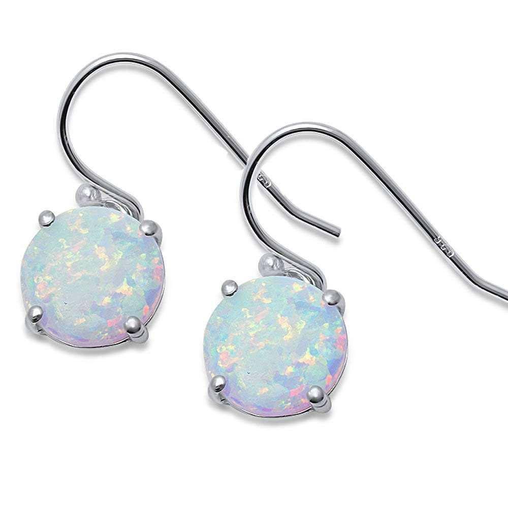 Sterling Silver Round White Fire Opal Earring