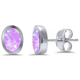 Sterling Silver Oval Shape Bezel Pink Opal Earrings