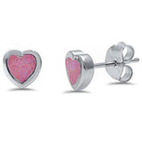 Sterling Silver Lab Created Pink Opal Heart Shape Stud EarringsAnd Width 6mm