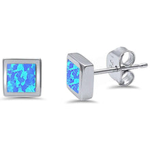 Load image into Gallery viewer, Sterling Silver Square Shape Blue Opal Stud AndWidth 6mm