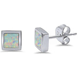 Sterling Silver Square Shape White Opal Stud AndWidth 6mm