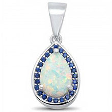 Load image into Gallery viewer, Sterling Silver Pear Shape White Opal and Blue Sapphire Pendant