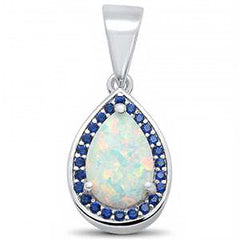 Sterling Silver Pear Shape White Opal and Blue Sapphire Pendant
