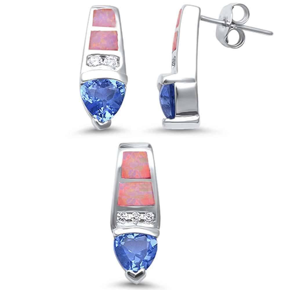 Sterling Silver Lab Created Pink Opal And Cubic Zirconia Earring And Pendant SetAnd Width 17mm