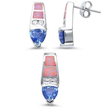 Load image into Gallery viewer, Sterling Silver Lab Created Pink Opal And Cubic Zirconia Earring And Pendant SetAnd Width 17mm